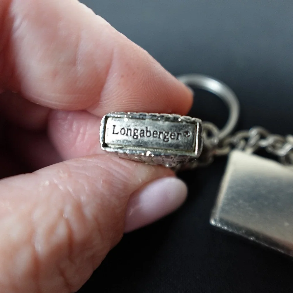 Longaberger Charm Keychain Silver Tone Woven Basket Heart Plaque Est 1973